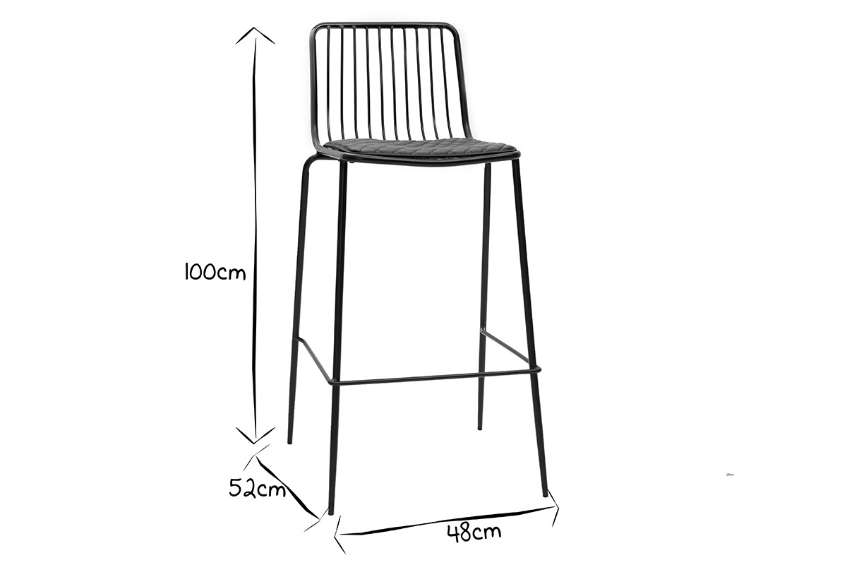 Tabourets de bar empilables en mtal noir avec coussin 75 cm (lot de 2) FEELING