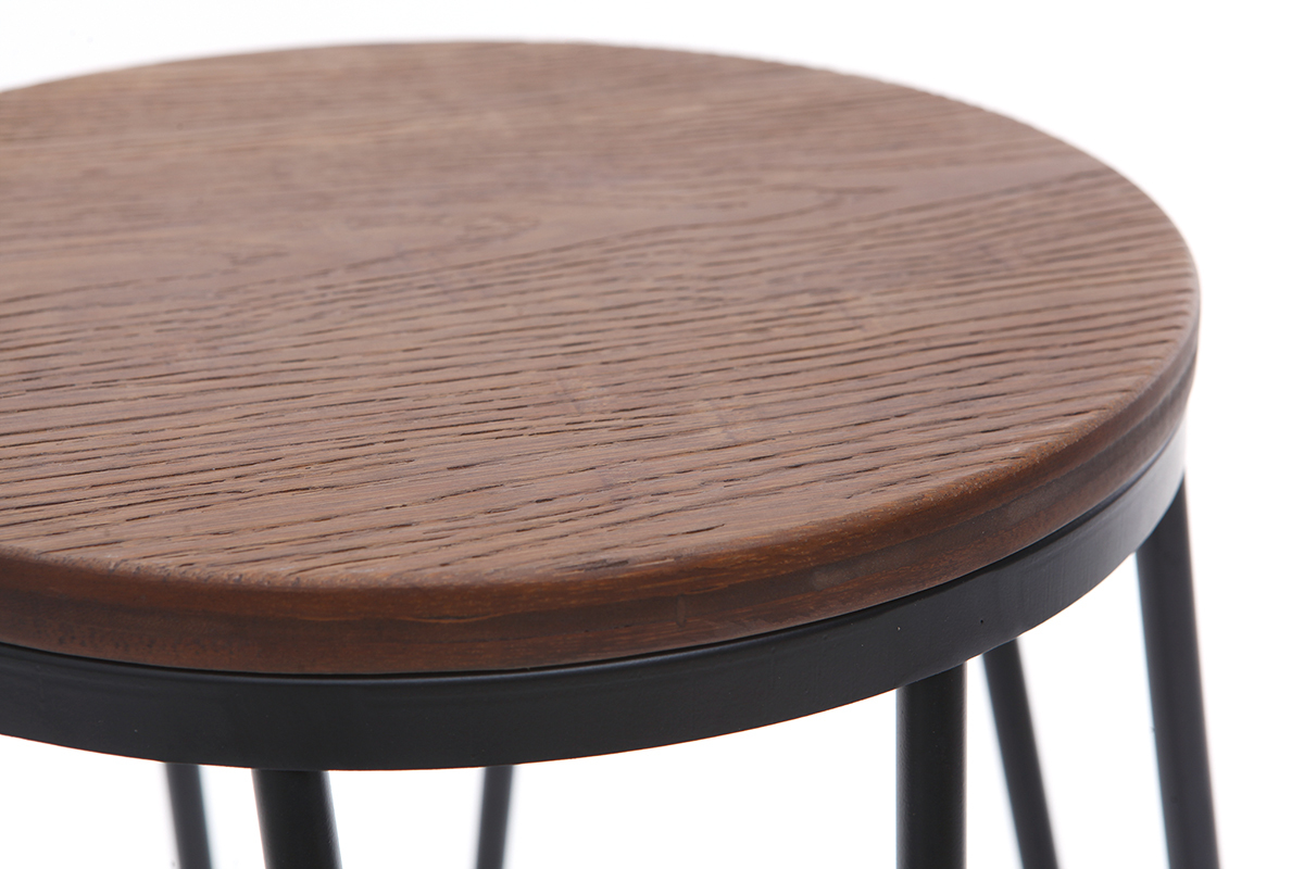 Tabourets de bar empilables en m�tal noir et en bois H75 cm (lot de 2) IGLA