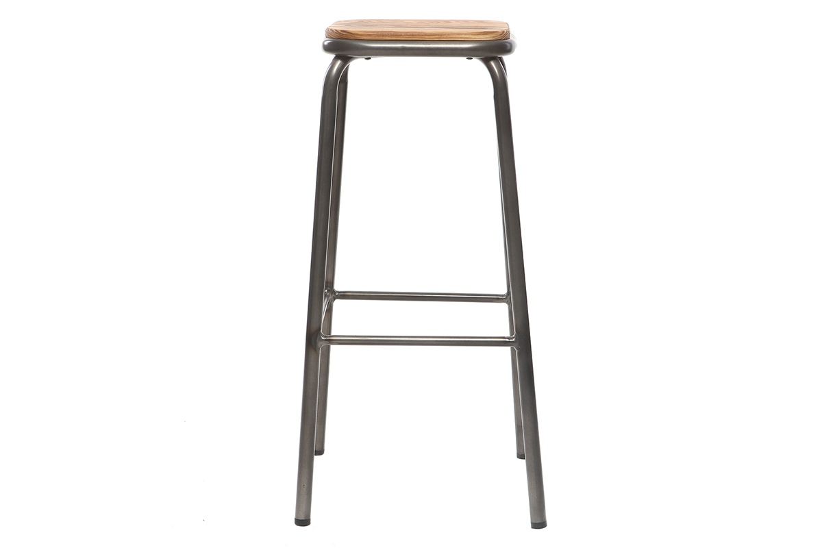 Tabourets de bar empilables m�tal et bois fonc� H75 cm (lot de 2) MEMPHIS