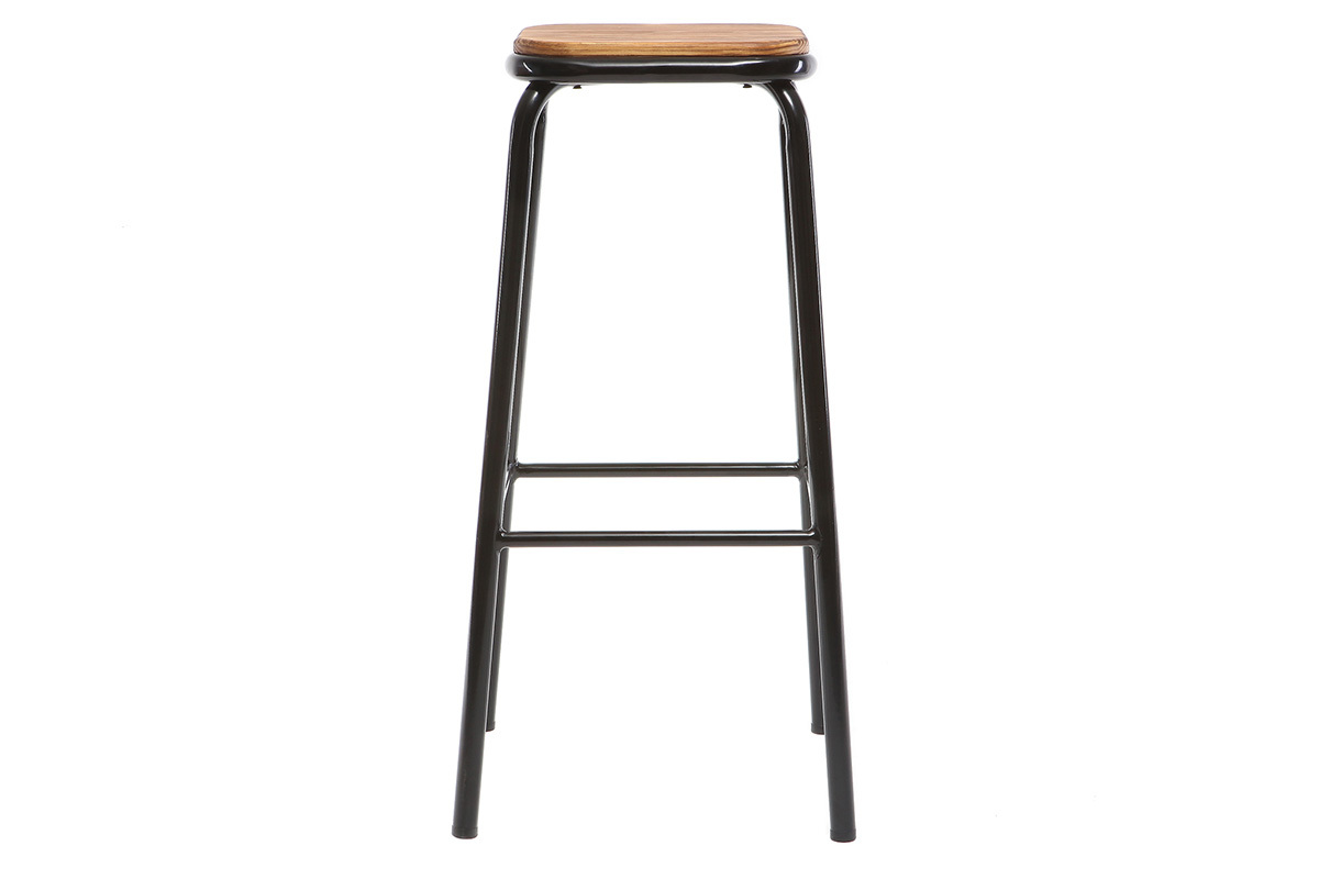 Tabourets de bar empilables noir et bois fonc (lot de 2) MEMPHIS