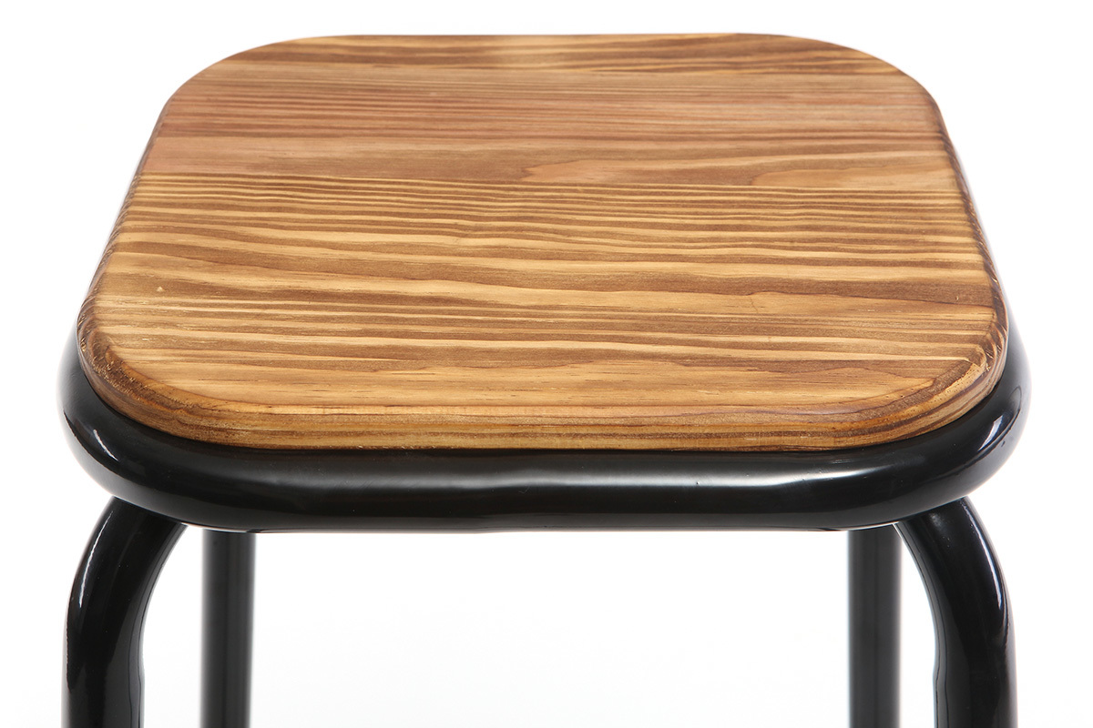 Tabourets de bar empilables noir et bois fonc (lot de 2) MEMPHIS