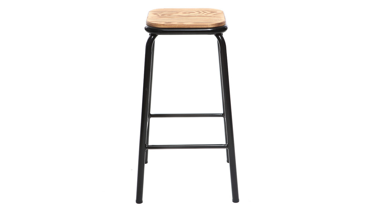 Tabourets de bar empilables noir et bois fonc H65 cm (lot de 2) MEMPHIS