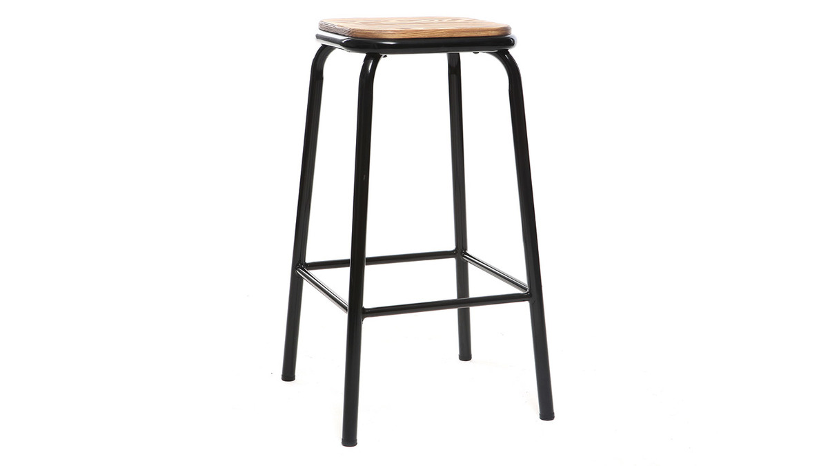 Tabourets de bar empilables noir et bois fonc H65 cm (lot de 2) MEMPHIS