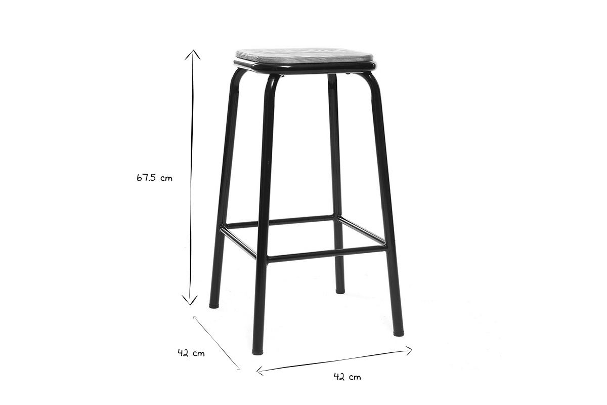 Tabourets de bar empilables noir et bois fonc H65 cm (lot de 2) MEMPHIS