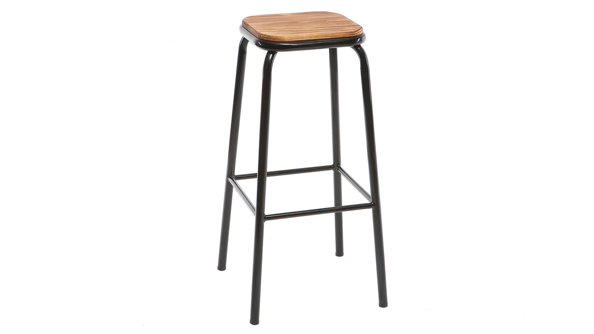 Tabourets de bar empilables noir et bois fonc H77.5 cm (lot de 2) MEMPHIS