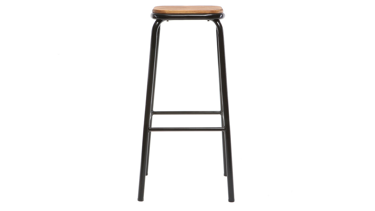 Tabourets de bar empilables noir et bois fonc H77.5 cm (lot de 2) MEMPHIS