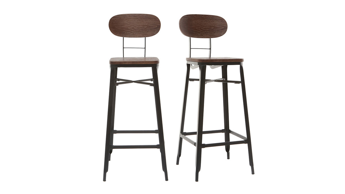 Tabourets de bar en bois et mtal noir H75 cm (lot de 2) HOCKER