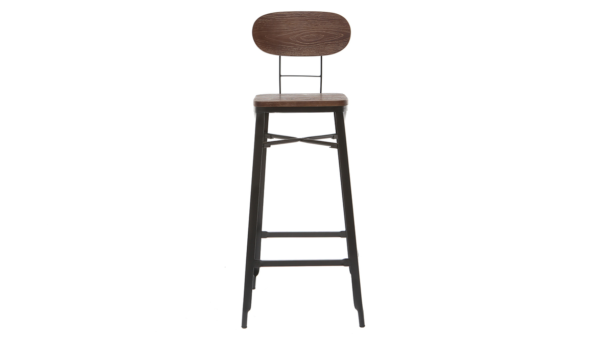 Tabourets de bar en bois et mtal noir H75 cm (lot de 2) HOCKER