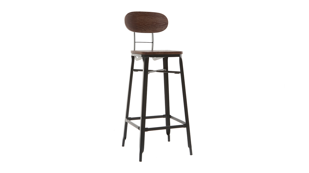 Tabourets de bar en bois et mtal noir H75 cm (lot de 2) HOCKER