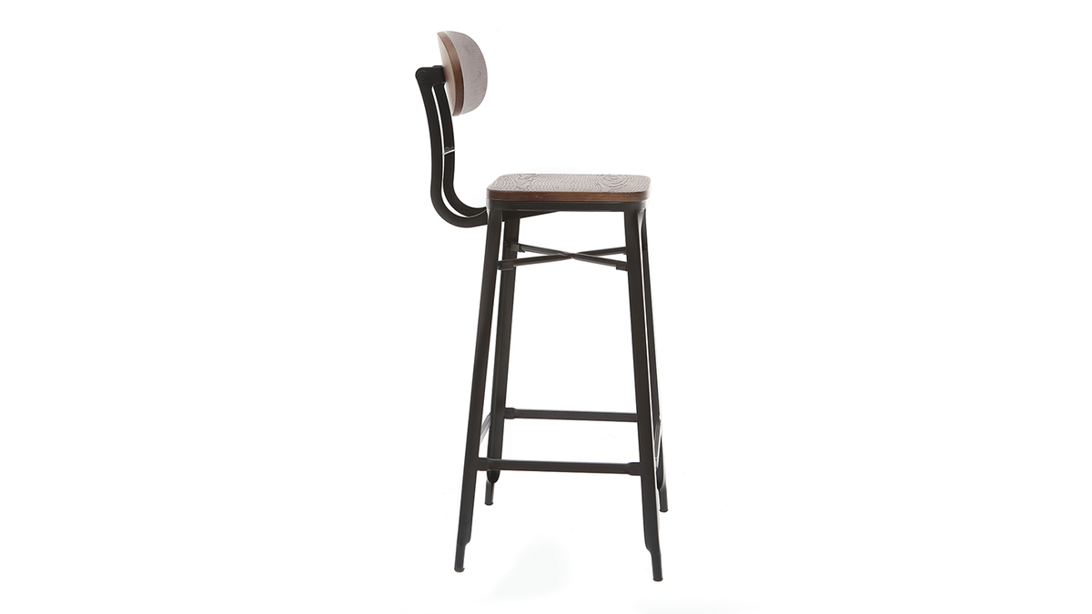 Tabourets de bar en bois et mtal noir H75 cm (lot de 2) HOCKER