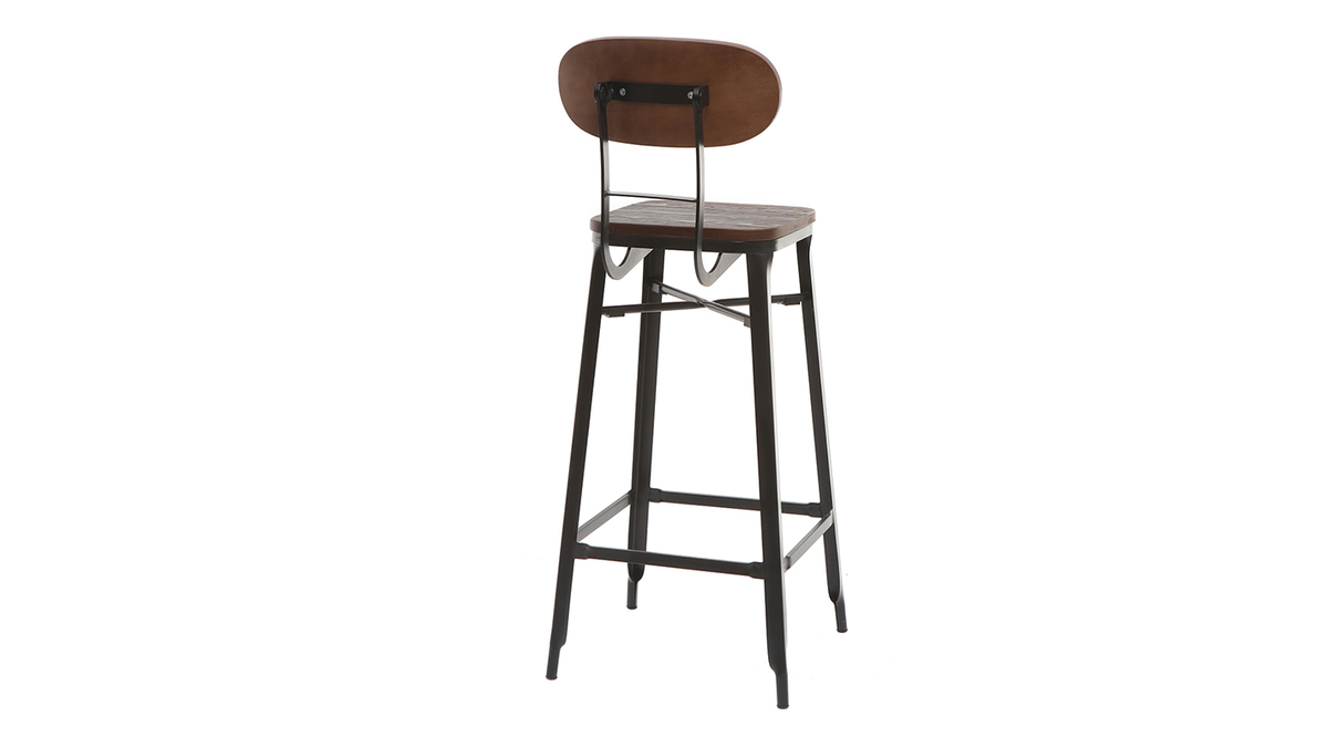 Tabourets de bar en bois et mtal noir H75 cm (lot de 2) HOCKER