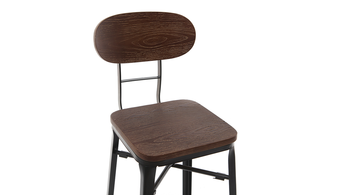 Tabourets de bar en bois et mtal noir H75 cm (lot de 2) HOCKER