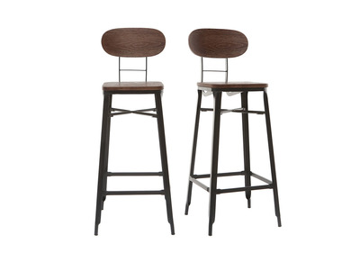 Tabourets de bar en bois et m&eacute;tal noir H75 cm - lot de 2 HOCKER
