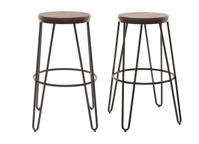 Tabourets de bar en m&eacute;tal noir et en bois H75 cm - lot de 2 IGLA