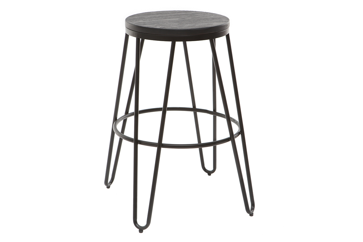 Tabourets de bar en m�tal noir et en bois noir H65 cm (lot de 2) IGLA