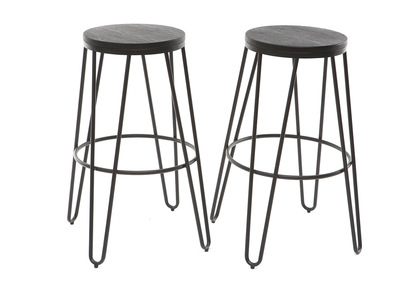 Tabourets de bar en m&eacute;tal noir et en bois noir H75 cm - lot de 2 IGLA