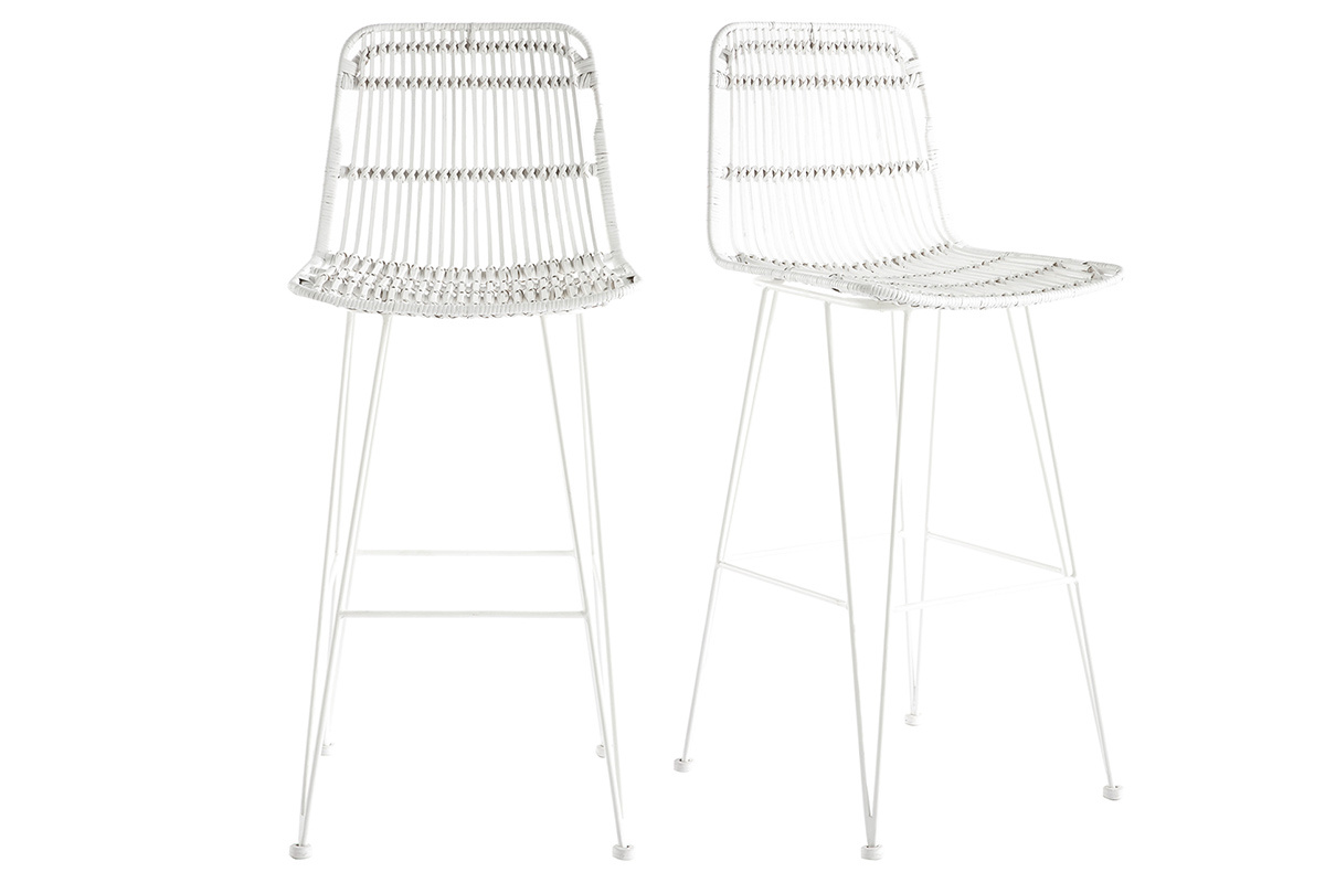 Tabourets de bar en rotin blancs (lot de 2) MALACCA