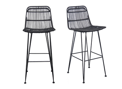 Tabourets de bar en rotin noir (lot de 2) MALACCA