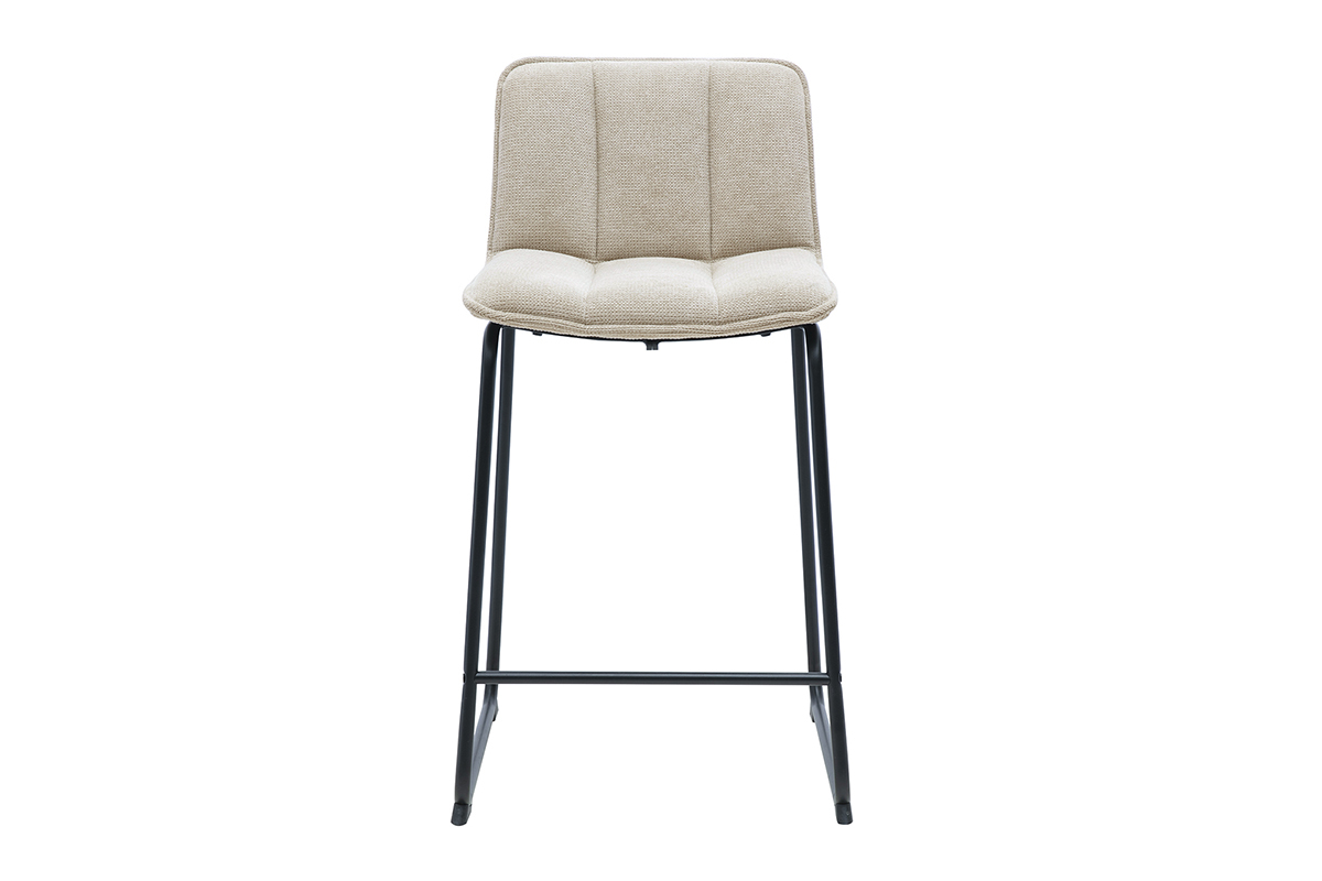 Tabourets de bar en tissu chenille beige et m�tal noir H65.6 cm (lot de 2) VISTO