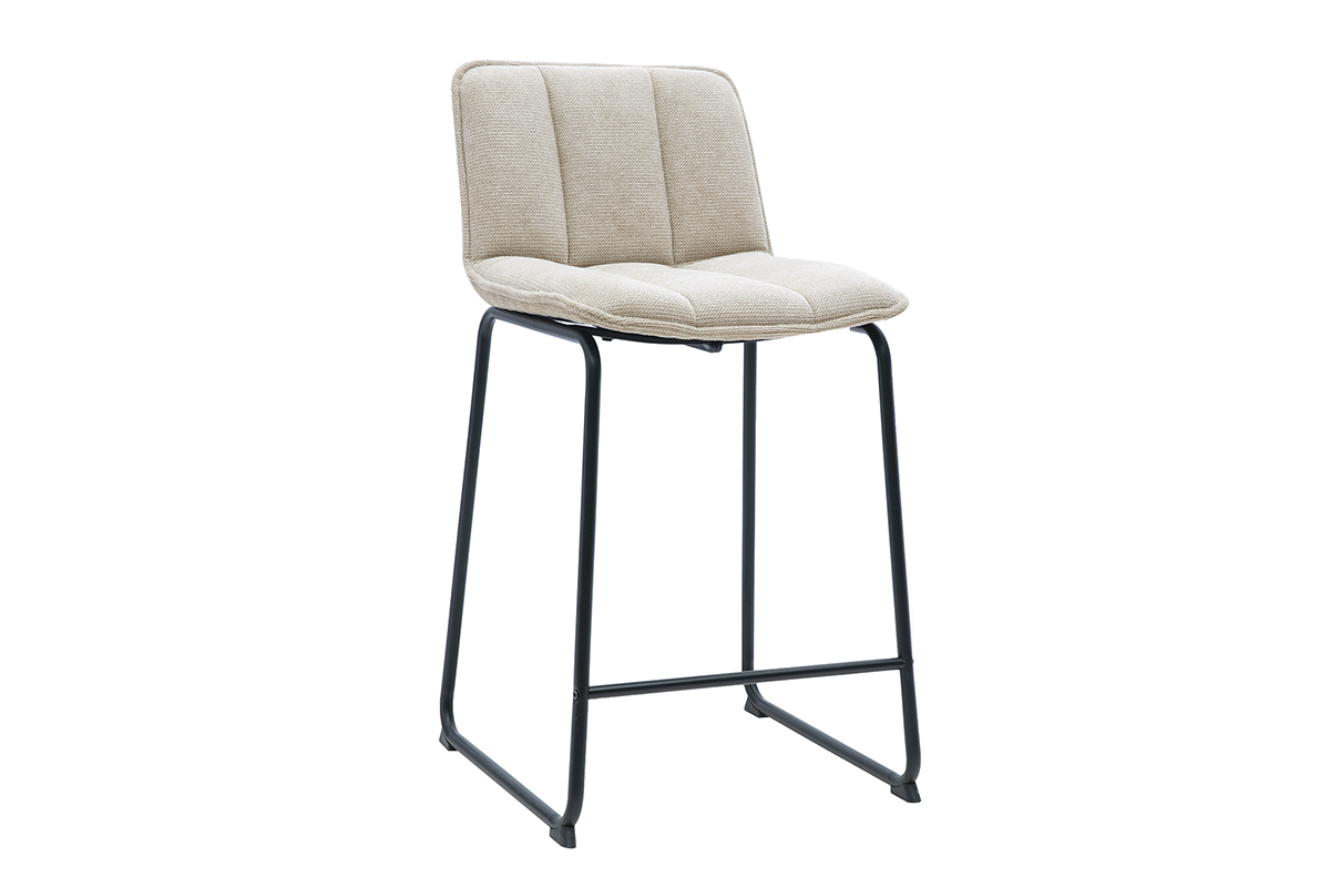 Tabourets de bar en tissu chenille beige et m�tal noir H65.6 cm (lot de 2) VISTO