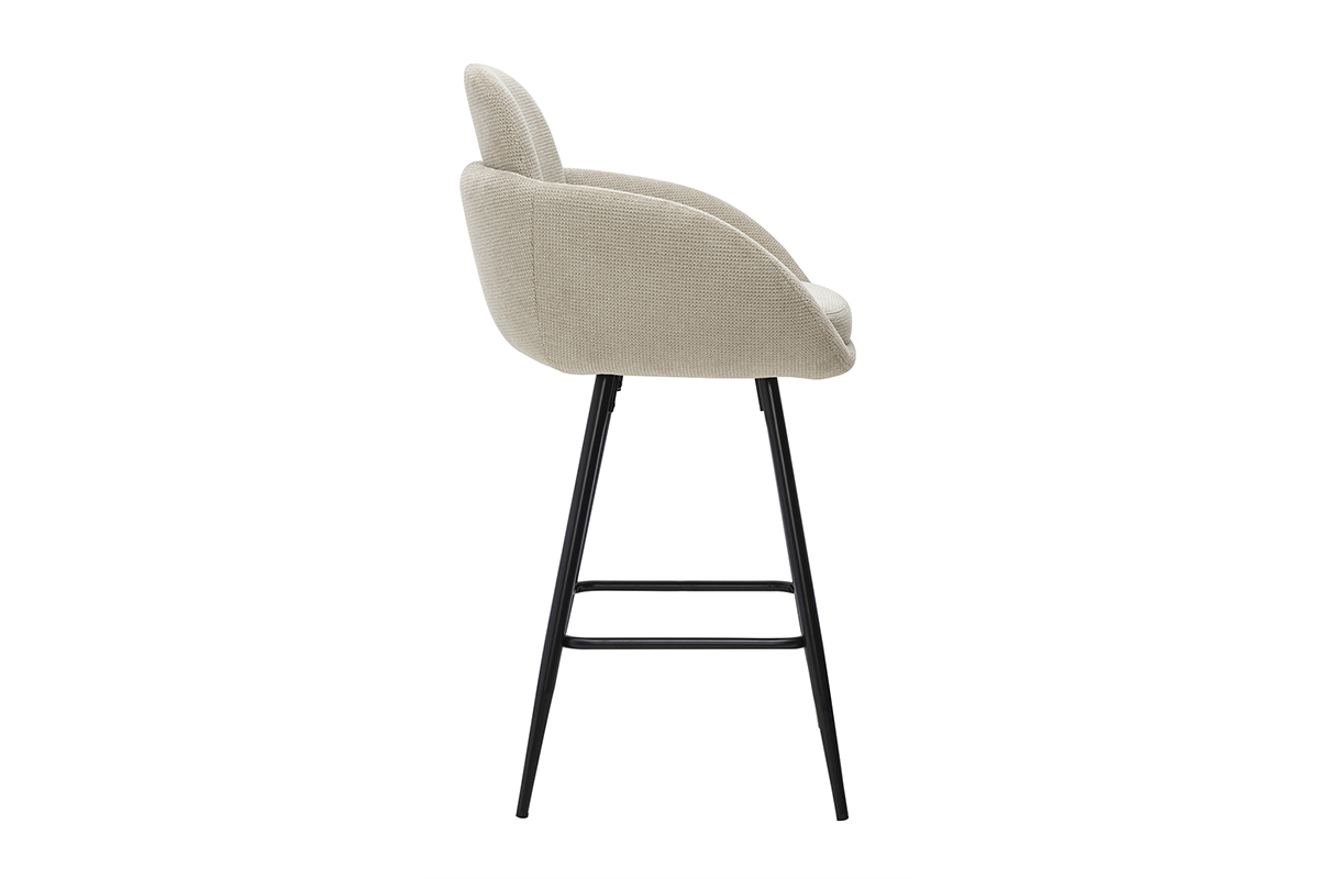 Tabourets de bar en tissu chenille beige et m�tal noir H68.5 cm (lot de 2) SLAKE