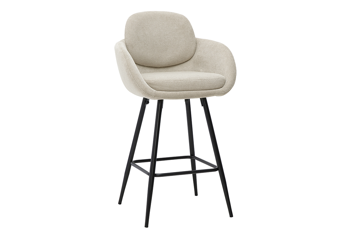 Tabourets de bar en tissu chenille beige et m�tal noir H68.5 cm (lot de 2) SLAKE