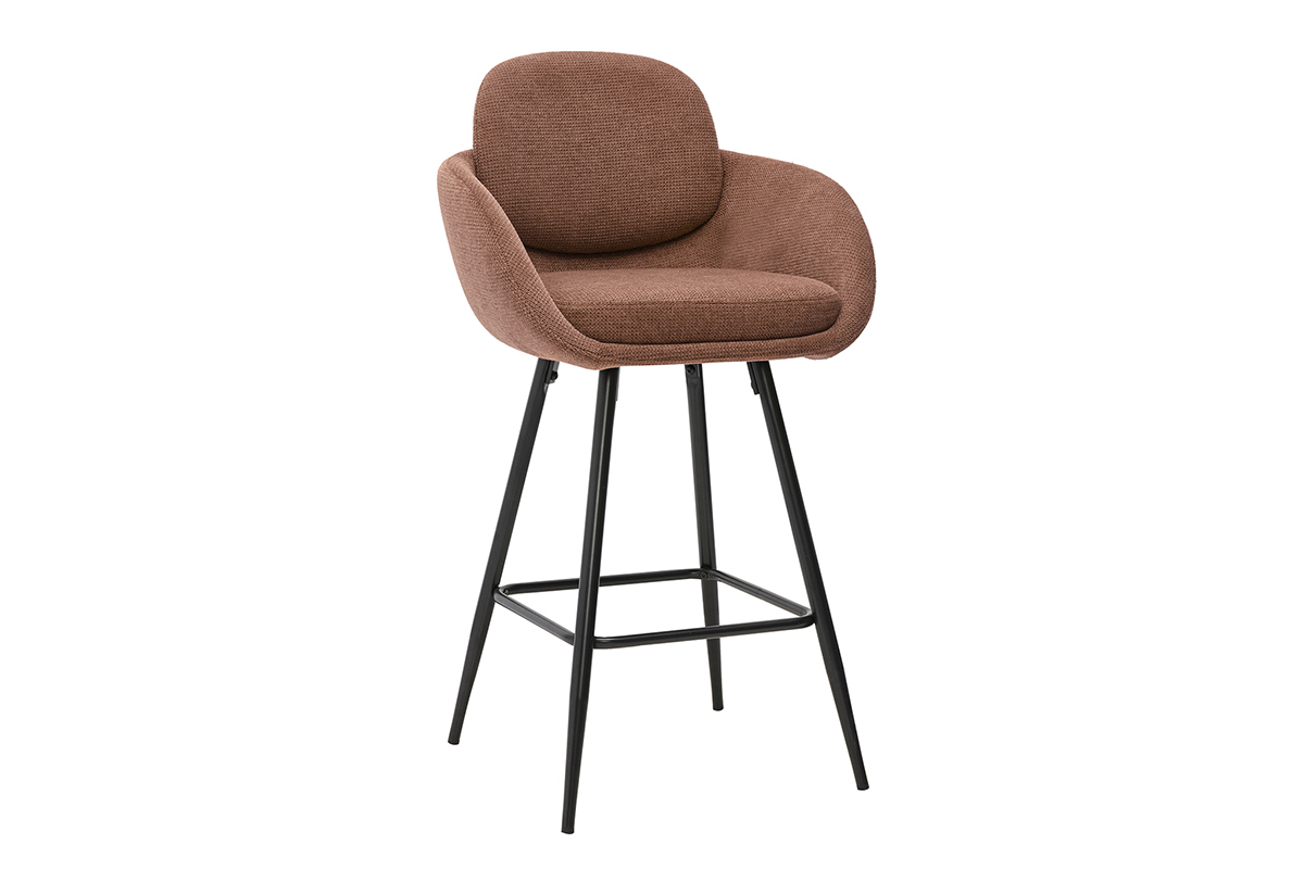 Tabourets de bar en tissu chenille terre br�l�e et m�tal noir H68.5 cm (lot de 2) SLAKE