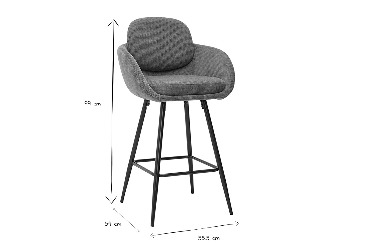 Tabourets de bar en tissu chenille terre br�l�e et m�tal noir H68.5 cm (lot de 2) SLAKE