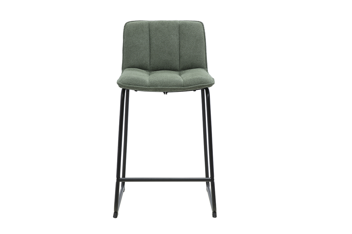 Tabourets de bar en tissu chenille vert kaki et m�tal noir H65.6 cm (lot de 2) VISTO