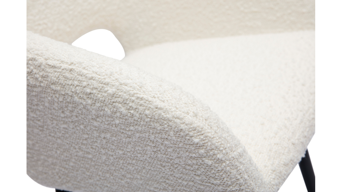 Tabourets de bar en tissu effet laine boucle blanc cass et mtal H65 cm (lot de 2) LAURETTE