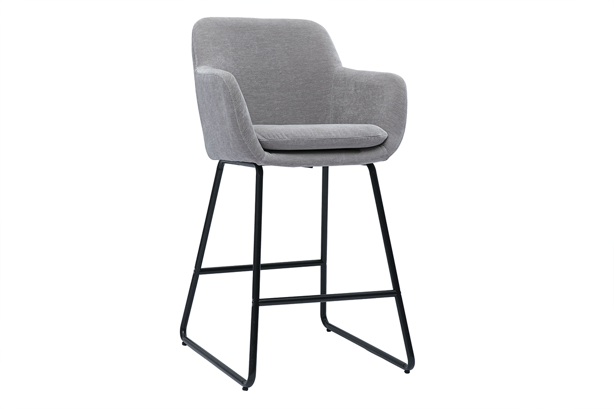 Tabourets de bar en tissu effet velours gris H65 cm (lot de 2) AMIKA