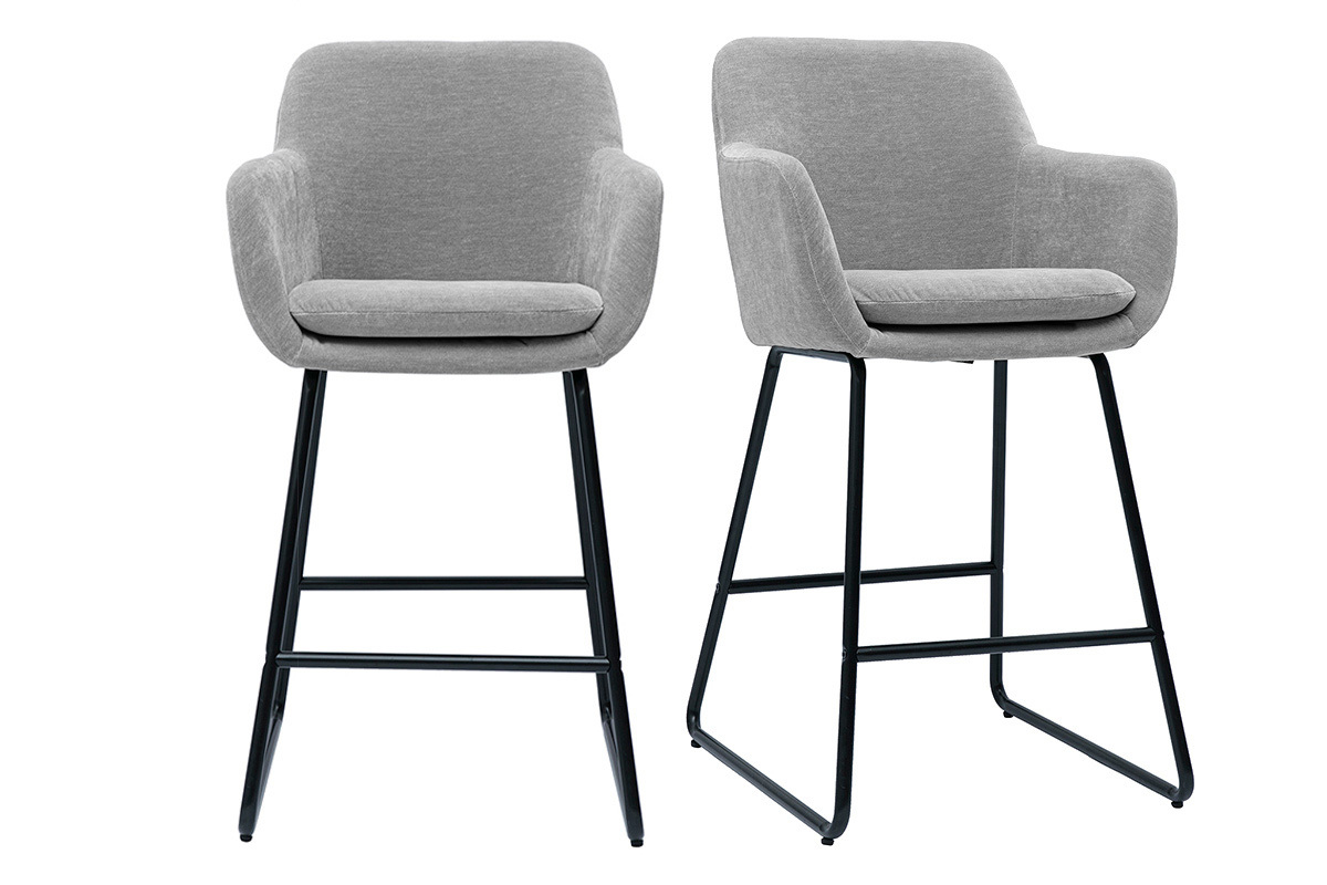 Tabourets de bar en tissu effet velours gris H65 cm (lot de 2) AMIKA