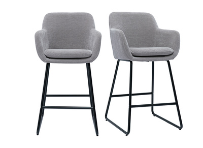 Tabourets de bar en tissu effet velours gris H65 cm (lot de 2) AMIKA