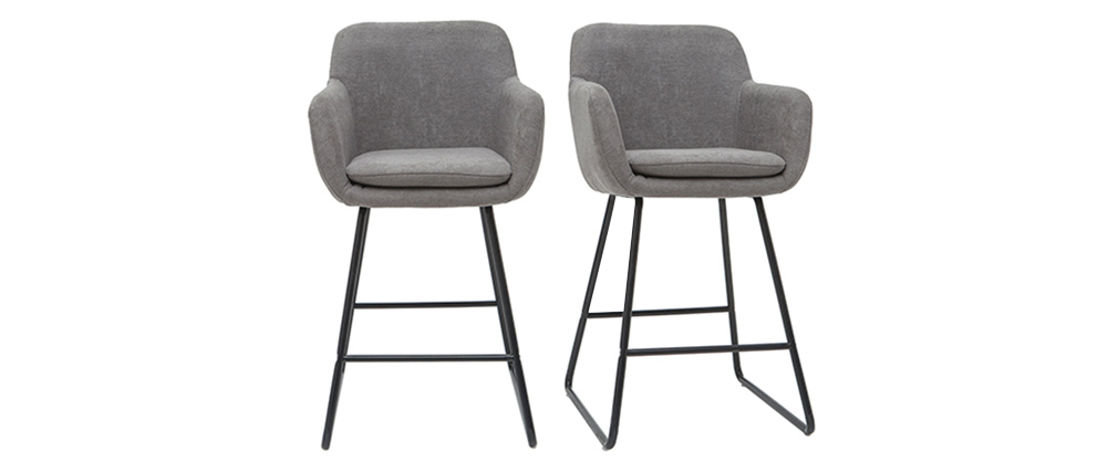 Tabourets de bar en tissu effet velours gris H67 cm (lot de 2) AMIKA