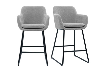 Tabourets de bar en tissu effet velours gris H67 cm (lot de 2) AMIKA