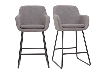 Tabourets de bar en tissu effet velours gris H75 cm (lot de 2) AMIKA