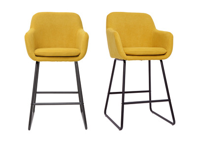 Tabourets de bar en tissu effet velours jaune moutarde H65 cm (lot de 2) AMIKA