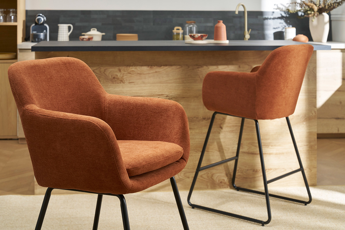 Tabourets de bar en tissu effet velours terre brle H65 cm (lot de 2) AMIKA