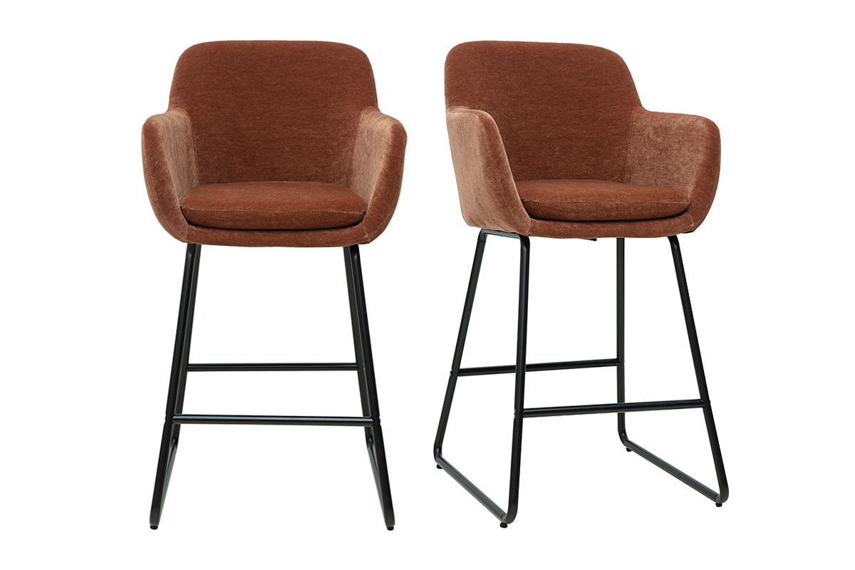 Tabourets de bar en tissu effet velours terre brle H65 cm (lot de 2) AMIKA
