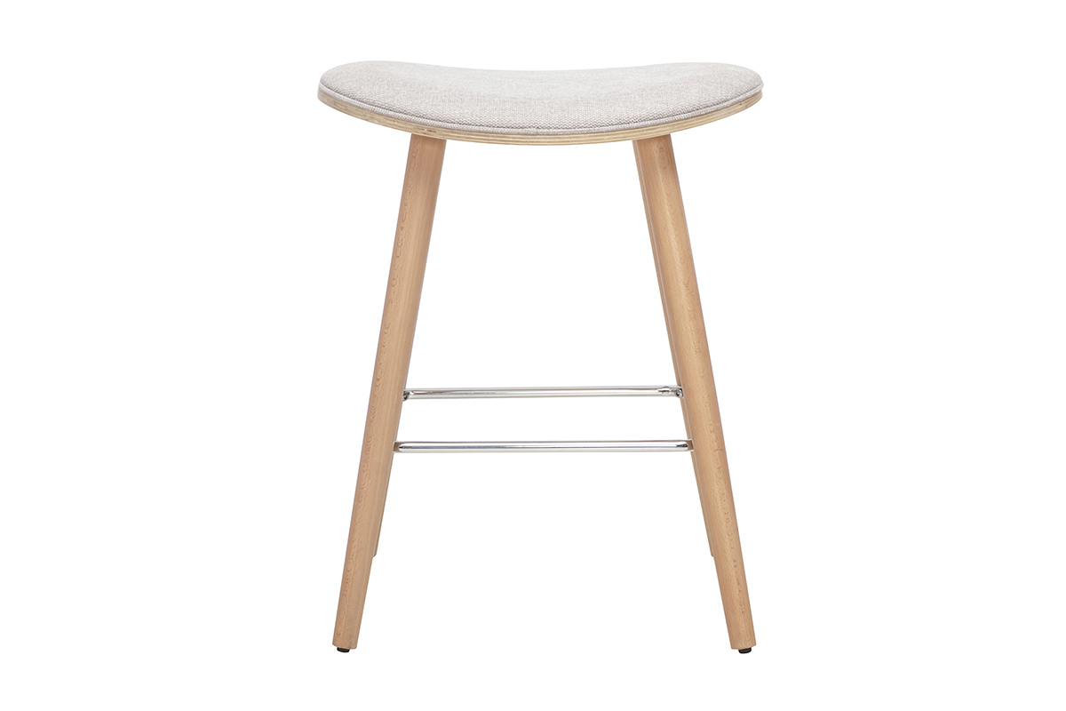 Tabourets de bar en tissu effet velours textur� beige et bois clair H65 cm (lot de 2) MEADOW