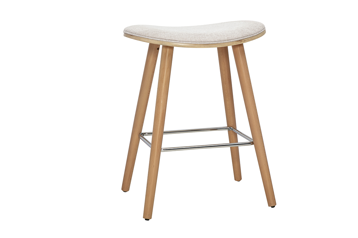 Tabourets de bar en tissu effet velours textur� beige et bois clair H65 cm (lot de 2) MEADOW