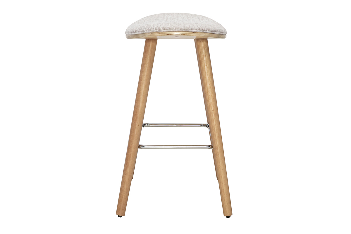 Tabourets de bar en tissu effet velours textur� beige et bois clair H65 cm (lot de 2) MEADOW