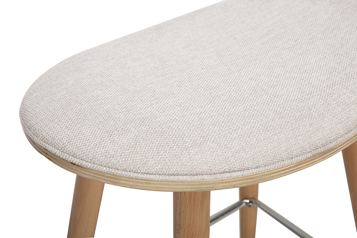 Tabourets de bar en tissu effet velours textur� beige et bois clair H65 cm (lot de 2) MEADOW