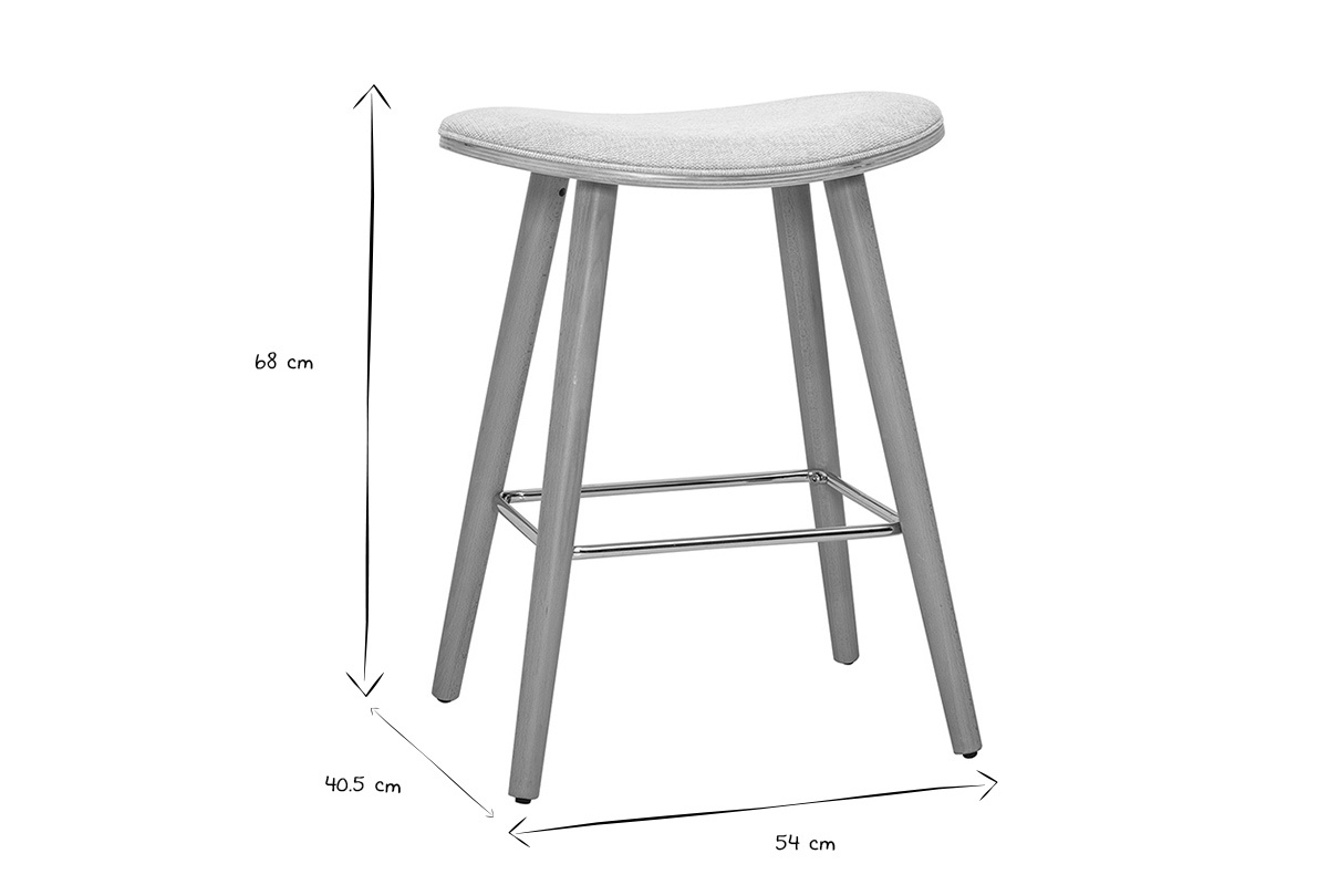 Tabourets de bar en tissu effet velours textur� beige et bois clair H65 cm (lot de 2) MEADOW