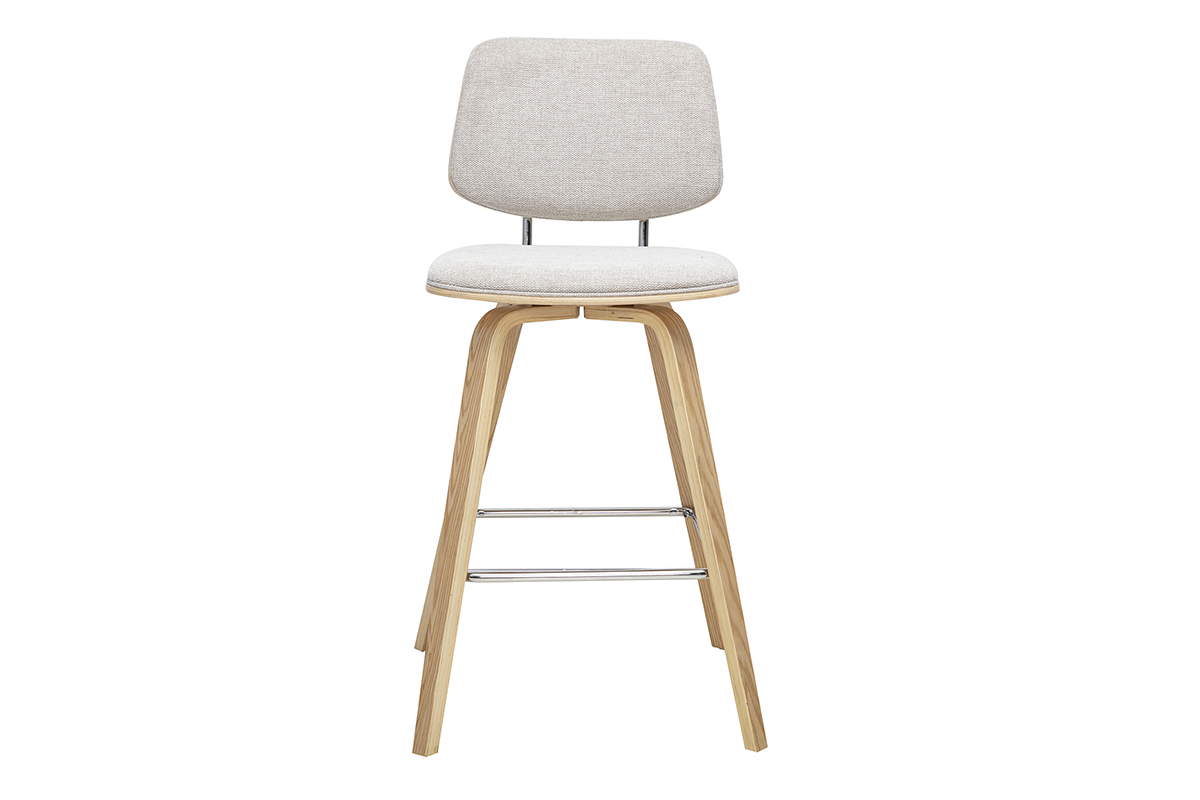 Tabourets de bar en tissu effet velours textur� beige et bois clair H66 cm (lot de 2) SEGUR