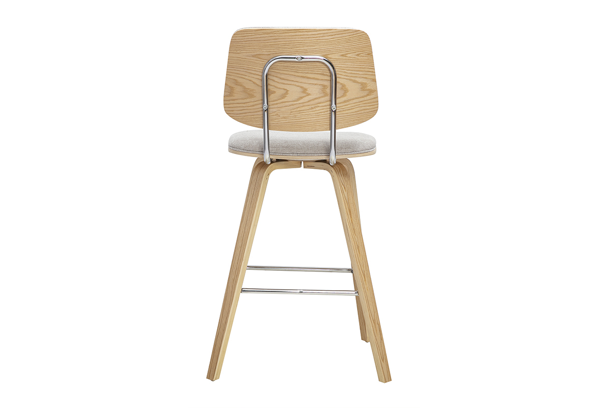 Tabourets de bar en tissu effet velours textur� beige et bois clair H66 cm (lot de 2) SEGUR