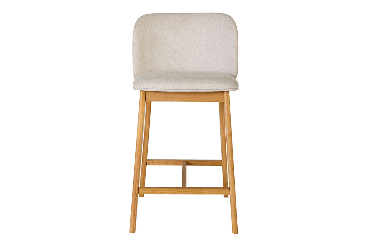 Tabourets de bar en tissu effet velours textur� beige et bois clair H69 cm (lot de 2) TIEGA