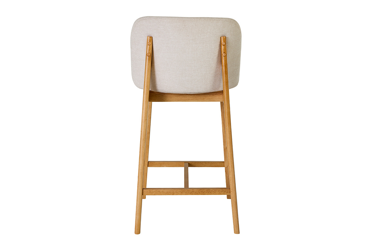 Tabourets de bar en tissu effet velours textur� beige et bois clair H69 cm (lot de 2) TIEGA