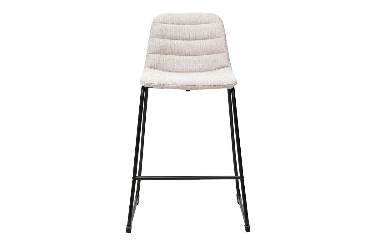 Tabourets de bar en tissu effet velours textur� beige et m�tal H64 cm (lot de 2) SAURY