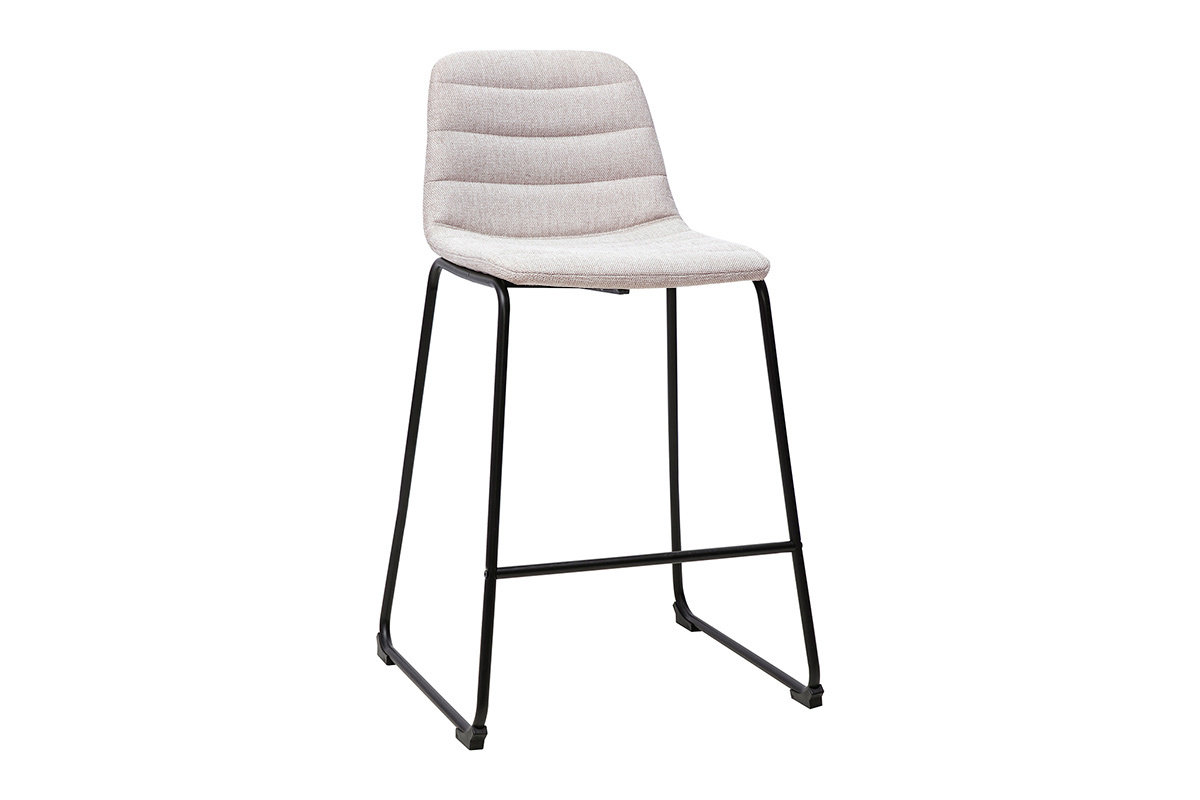 Tabourets de bar en tissu effet velours textur� beige et m�tal H64 cm (lot de 2) SAURY